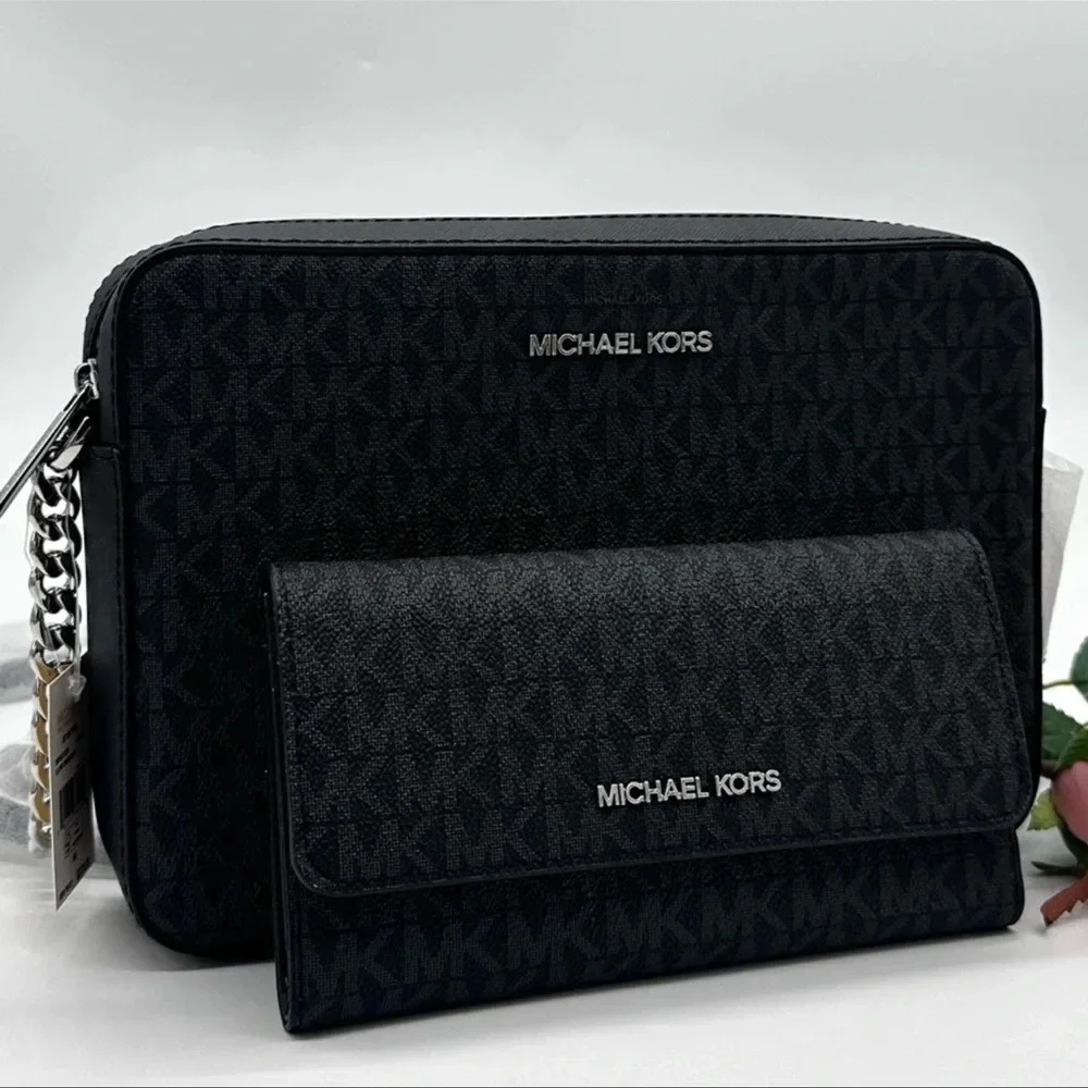 Michael Kors Large EW Crossbody Bag & Large Trifold Wallet Black | BUNDLE SET